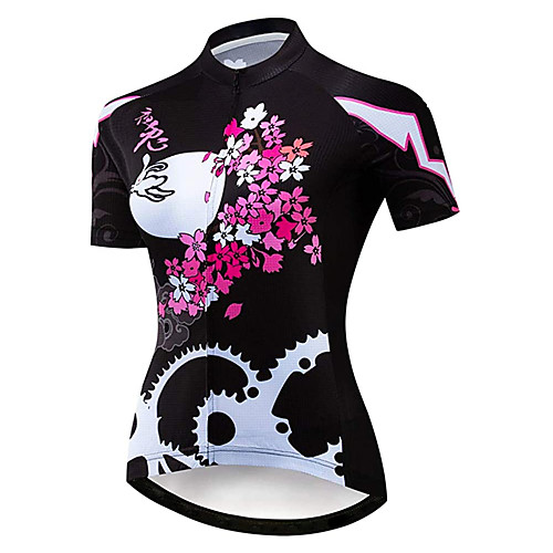 

21Grams Women's Short Sleeve Cycling Jersey Summer Spandex Polyester Black / Red Floral Botanical Rabbit / Bunny Gear Bike Jersey Top Mountain Bike MTB Road Bike Cycling UV Resistant Quick Dry
