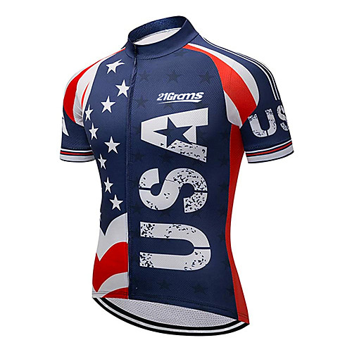 

21Grams Men's Short Sleeve Cycling Jersey Summer Spandex Polyester RedBlue American / USA Stars USA Bike Jersey Top Mountain Bike MTB Road Bike Cycling UV Resistant Quick Dry Breathable Sports