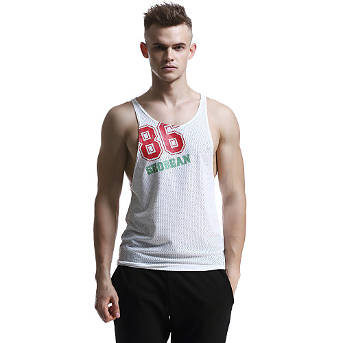 

Men's Tank Top Shirt Graphic Letter Mesh Print Sleeveless Daily Slim Tops Sexy Round Neck White Red Black