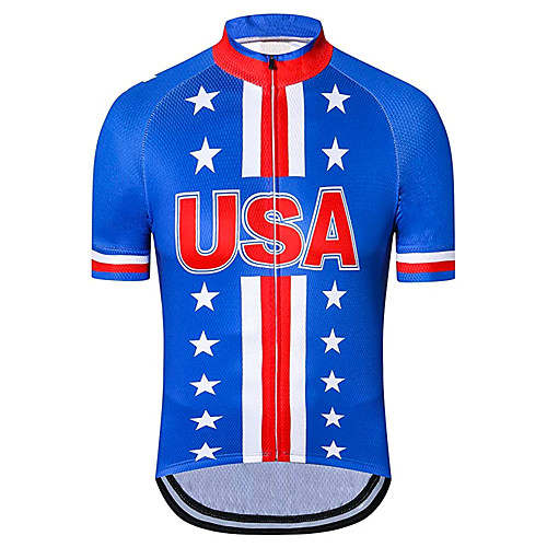 

21Grams Men's Short Sleeve Cycling Jersey Summer Spandex Polyester RedBlue American / USA Stars USA Bike Jersey Top Mountain Bike MTB Road Bike Cycling UV Resistant Quick Dry Breathable Sports