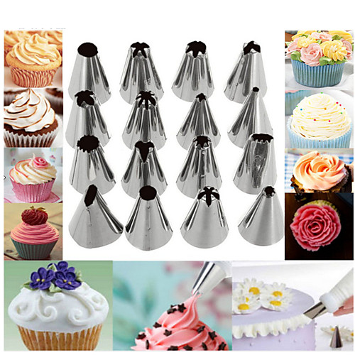 

Stainless Steel Decorating Mouth 16 Piece Set With Converter And Decorating Bag Set Cookie DIY