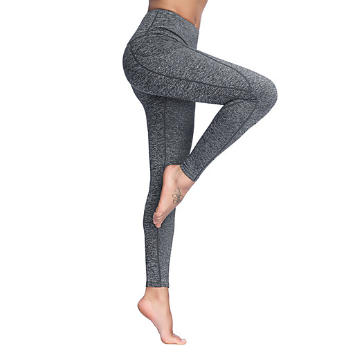 

Women's High Waist Yoga Pants Side Pockets Tights Leggings Tummy Control Butt Lift 4 Way Stretch Gray Black Non See-through Fitness Gym Workout Running Summer Sports Activewear Stretchy / Quick Dry