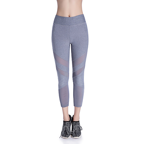 

Women's Sports Yoga Basic Legging Stripes Mesh Mid Waist Black Dark Gray Gray S M L