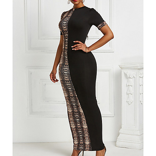 

Women's Sheath Dress Midi Dress Gray Khaki Black Brown Short Sleeve Color Block Round Neck Slim S M L XL XXL 3XL 4XL 5XL