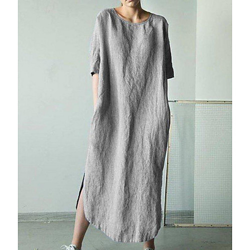 

Women's Loose Maxi long Dress Gray Khaki Green Black Dark Gray Light Blue Half Sleeve Solid Color Round Neck Hot Loose S M L XL XXL 3XL 4XL 5XL