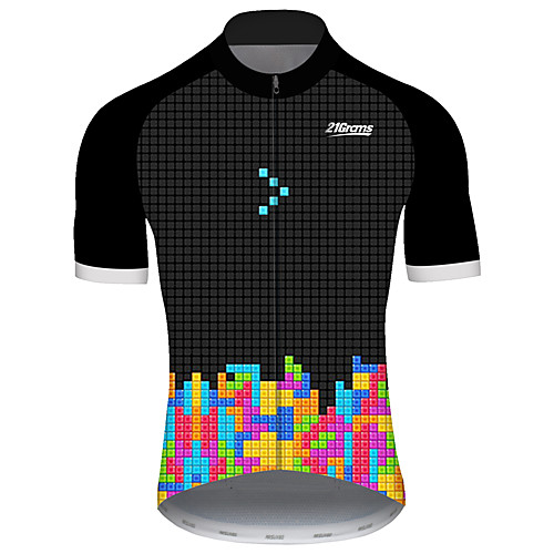 

21Grams Men's Short Sleeve Cycling Jersey Summer Spandex Polyester Black / Red Plaid Checkered Novelty Tetris Bike Jersey Top Mountain Bike MTB Road Bike Cycling UV Resistant Quick Dry Breathable
