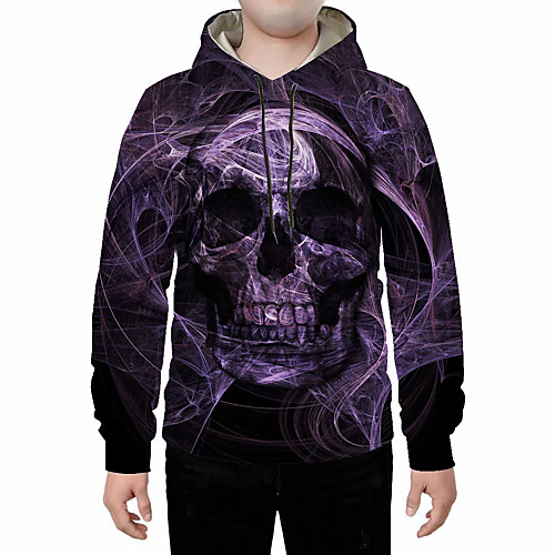 

Men's Plus Size Pullover Hoodie Sweatshirt Abstract 3D Skull Hooded Halloween Daily Going out 3D Print 3D Print Casual Hoodies Sweatshirts Lavender