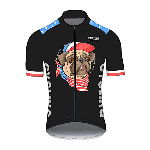 

21Grams Men's Short Sleeve Cycling Jersey Summer Spandex Polyester Black / Red Dog American / USA USA Bike Jersey Top Mountain Bike MTB Road Bike Cycling UV Resistant Quick Dry Breathable Sports