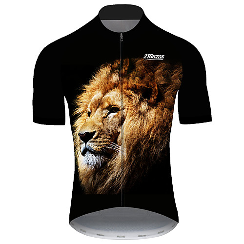 

21Grams Men's Short Sleeve Cycling Jersey Summer Spandex Polyester Black / Yellow Solid Color Lion Animal Bike Jersey Top Mountain Bike MTB Road Bike Cycling UV Resistant Quick Dry Breathable Sports