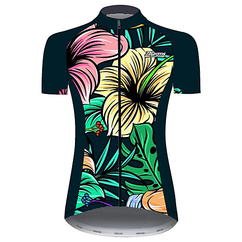 

21Grams Women's Short Sleeve Cycling Jersey Summer Black / Green Leaf Floral Botanical Bike Jersey Top Mountain Bike MTB Road Bike Cycling UV Resistant Quick Dry Breathable Sports Clothing Apparel