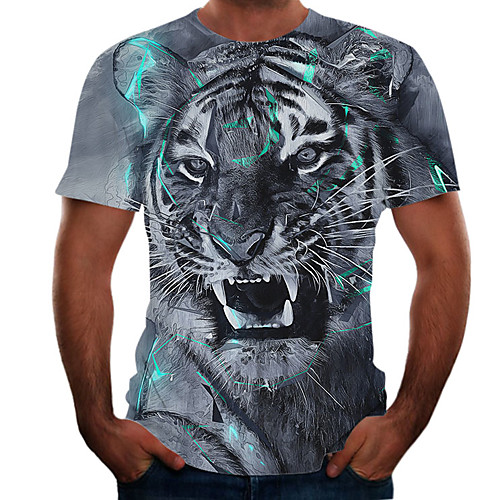 

Men's T shirt Shirt Color Block 3D Animal Plus Size Short Sleeve Going out Tops Basic Round Neck White blue Blue Blushing Pink