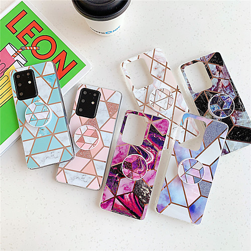 

Phone Case for Samsung Galaxy S20 S20 Plus S20 Ultra A51 A71 Geometric stitching marble pattern bright surface material IMD process electroplating folding bracket all-inclusive m HJ3