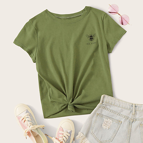

Women's T shirt Animal Round Neck Tops Cotton Green