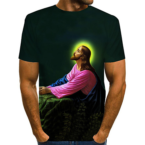 

Men's T shirt Shirt Color Block Abstract 3D Plus Size Print Short Sleeve Daily Tops Streetwear Exaggerated Round Neck Green