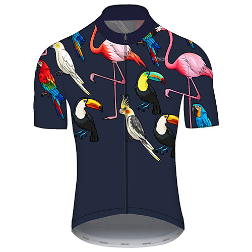 

21Grams Men's Short Sleeve Cycling Jersey Summer BluePink Flamingo Floral Botanical Animal Bike Jersey Top Mountain Bike MTB Road Bike Cycling UV Resistant Quick Dry Breathable Sports Clothing