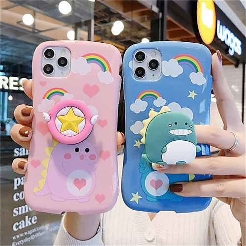 

Case For Apple iPhone 11 11 Pro 11 Pro Max Little pretty waist pink blue dinosaur pattern Creative stand Painting process TPU material Glossy Little Waist phone case