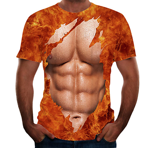 

Men's T shirt Shirt Color Block 3D Simulation Plus Size Print Short Sleeve Daily Tops Basic Streetwear Round Neck Brown / Sports