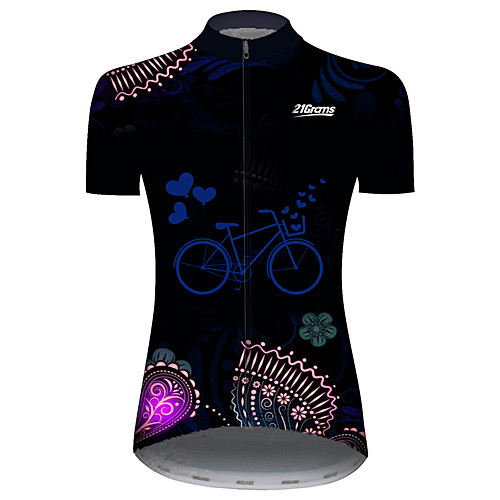 

21Grams Women's Short Sleeve Cycling Jersey Summer Black / Blue Butterfly Floral Botanical Bike Jersey Top Mountain Bike MTB Road Bike Cycling UV Resistant Quick Dry Breathable Sports Clothing Apparel