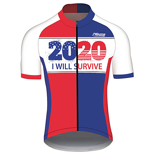 

21Grams Men's Short Sleeve Cycling Jersey Summer Spandex Polyester RedBlue Patchwork American / USA National Flag Bike Jersey Top Mountain Bike MTB Road Bike Cycling UV Resistant Quick Dry Breathable