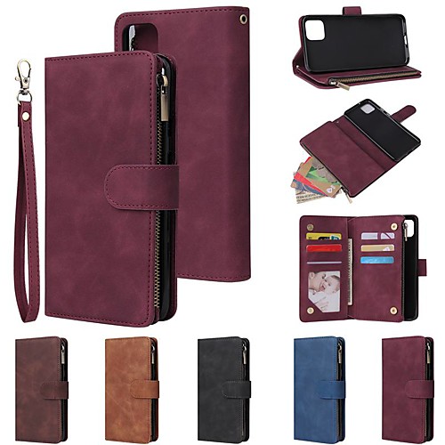 

Case For Google Pixel 4 XL / Google Pixel 4 Wallet / 9 Card Holder with Chain / Shockproof Solid Colored PU Leather Case For Google Pixel 3a XL / Google Pixel 3a