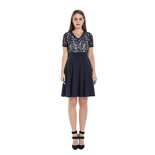

Women's A Line Dress Midi Dress Navy Blue Short Sleeve Solid Color V Neck S M L XL XXL