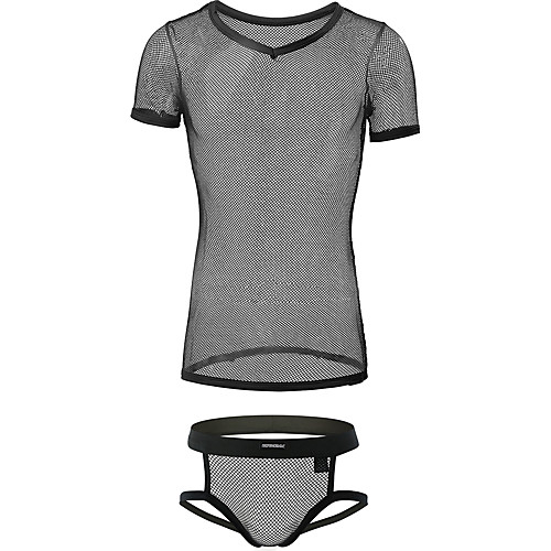 

Men's Mesh Super Sexy Suits Nightwear Solid Colored White / Black M L XL / Summer / Round Neck