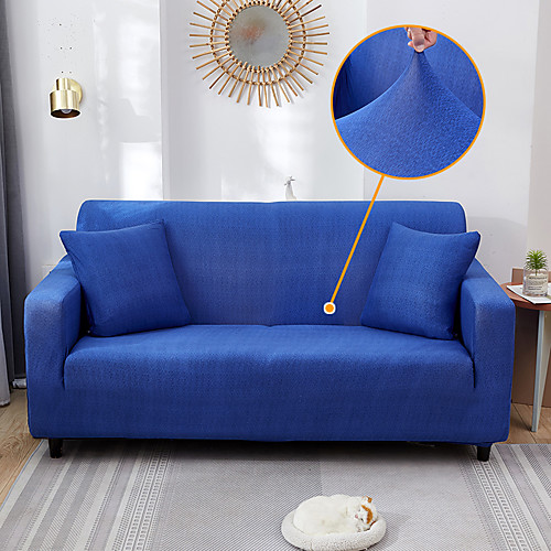 

Stretch Sofa Cover Slipcover Elastic Sectional Couch Armchair Loveseat 4 Or 3 Seater L Shape Blu Plain Solid Color Soft Durable