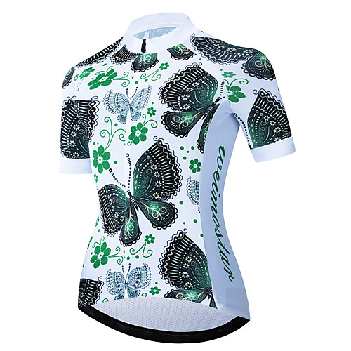 

21Grams Women's Short Sleeve Cycling Jersey Summer Spandex Polyester Green Butterfly Floral Botanical Bike Jersey Top Mountain Bike MTB Road Bike Cycling UV Resistant Quick Dry Breathable Sports