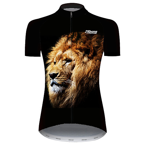 

21Grams Women's Short Sleeve Cycling Jersey Summer Spandex Polyester Black / Yellow Lion Animal Bike Jersey Top Mountain Bike MTB Road Bike Cycling UV Resistant Quick Dry Breathable Sports Clothing