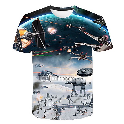 

Men's T shirt Shirt Geometric Plus Size Print Short Sleeve Daily Tops Basic Streetwear Round Neck Blue