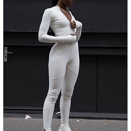 

Women's White Black Jumpsuit Solid Colored