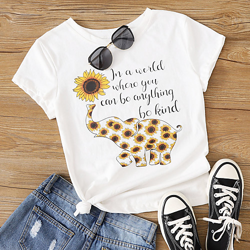 

Women's T shirt Cartoon Print Round Neck Tops Cotton White