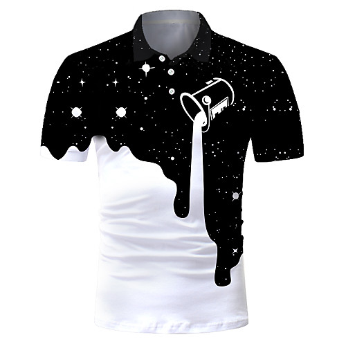 

Men's Golf Shirt Tennis Shirt Graphic Abstract 3D Print Short Sleeve Club Tops Rock Exaggerated Shirt Collar White