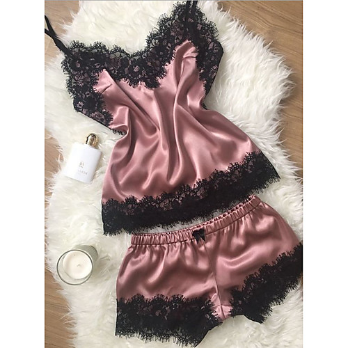 

Women's Suits Pajamas Sets Lace Color Block Polyester Casual Strap Top Shorts Daily Wear Home / Sexy