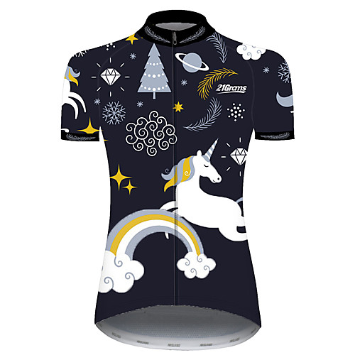 

21Grams Women's Short Sleeve Cycling Jersey Summer BlackWhite Rainbow Unicorn Floral Botanical Bike Jersey Top Mountain Bike MTB Road Bike Cycling UV Resistant Quick Dry Breathable Sports Clothing