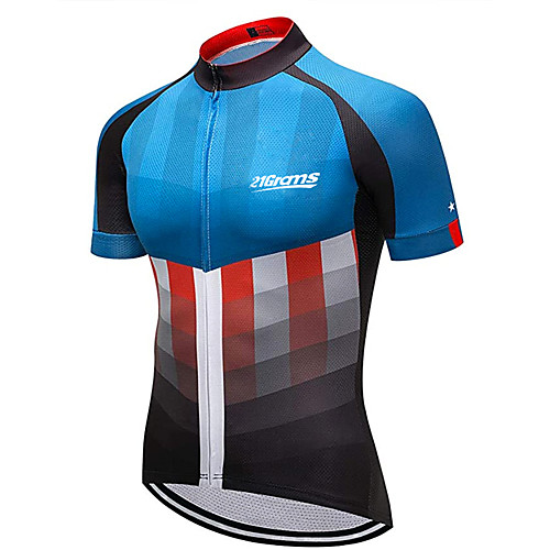 

21Grams Men's Short Sleeve Cycling Jersey Summer Spandex Polyester Black / Blue American / USA National Flag Bike Jersey Top Mountain Bike MTB Road Bike Cycling UV Resistant Quick Dry Breathable