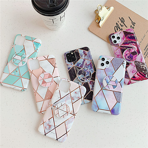 

Phone Case For Apple Back Cover iPhone 12 Pro Max 11 SE 2020 X XR XS Max 8 7 6 with Stand Plating IMD Geometric Pattern Marble TPU