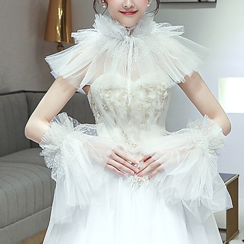 

Short Sleeve Collars Tulle Wedding Shawl & Wrap With Solid