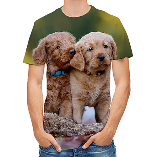 

Men's T shirt Shirt Color Block 3D Animal Plus Size Print Short Sleeve Daily Tops Rock Streetwear Round Neck Brown / Club