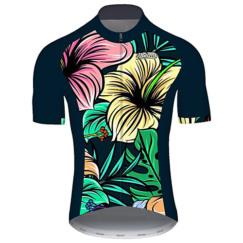 

21Grams Men's Short Sleeve Cycling Jersey Summer Black / Green Leaf Floral Botanical Bike Jersey Top Mountain Bike MTB Road Bike Cycling UV Resistant Quick Dry Breathable Sports Clothing Apparel