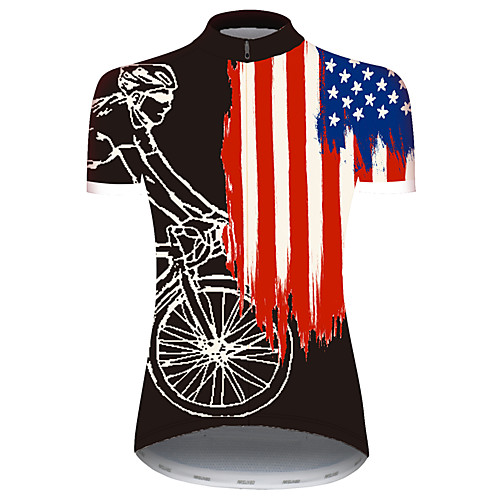 

21Grams Women's Short Sleeve Cycling Jersey Summer Spandex Polyester Black / Red American / USA USA National Flag Bike Jersey Top Mountain Bike MTB Road Bike Cycling UV Resistant Quick Dry Breathable