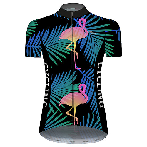 

21Grams Women's Short Sleeve Cycling Jersey Summer Black / Blue Flamingo Floral Botanical Animal Bike Jersey Top Mountain Bike MTB Road Bike Cycling UV Resistant Quick Dry Breathable Sports Clothing