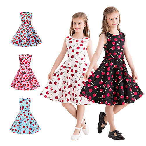 

Audrey Hepburn Country Girl Dresses 1950s Hepburn Vintage Vintage Inspired Dress JSK / Jumper Skirt A-Line Dress Tea Dress Girls' Kid's Cotton Costume Red and White / RedBlack / RedBlue Vintage