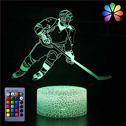 

3D Ice Hockey Player Night Light USB Touch Switch Decor Table Desk Optical Illusion Lamps16 Color Changing Lights LED Table Lamp Xmas Home Love Brithday Children Kids Decor Toy Gift