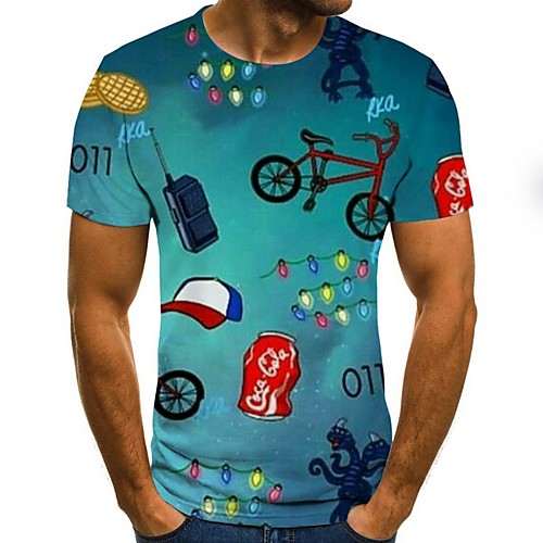 

Men's T shirt Geometric Short Sleeve Daily Tops Green