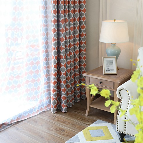 

Two Panel European Style Diamond Print Living Room Bedroom Dining Room Blackout Curtain