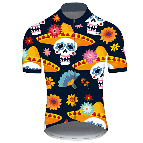 

21Grams Men's Short Sleeve Cycling Jersey Summer Spandex Polyester Black / Yellow Geometic Skull Floral Botanical Bike Jersey Top Mountain Bike MTB Road Bike Cycling UV Resistant Quick Dry Breathable