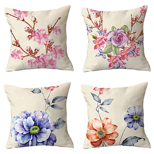 

4 pcs Polyester Pillow Cover, Floral Floral&Plants Simple Classic Square Traditional Classic