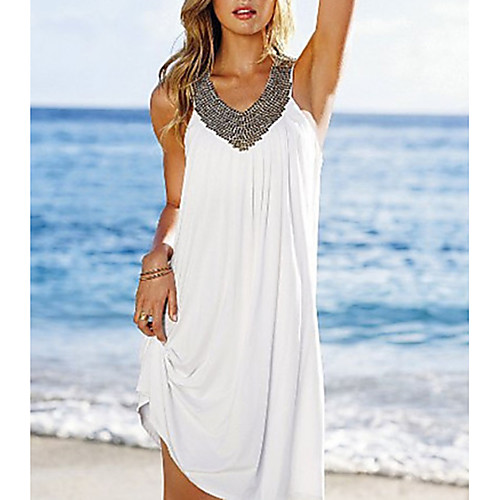 

Women's Sundress Short Mini Dress Blue Purple Green White Black Red Light Blue Sleeveless Summer V Neck Hot Holiday Beach One-Size