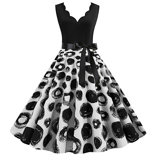 

Women's Sheath Dress Knee Length Dress Black Red Sleeveless Print Patchwork Print Spring Summer V Neck Vintage Party Holiday 2021 S M L XL XXL